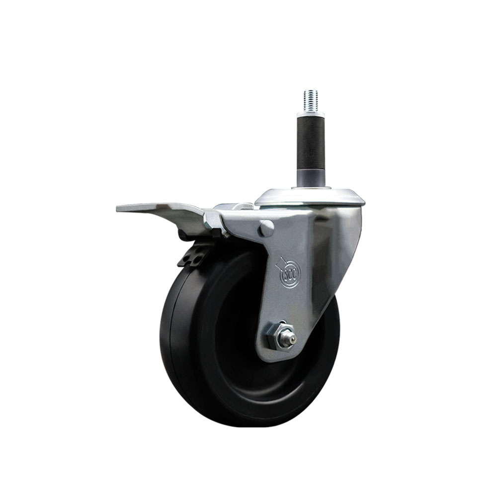 Polyolefin Expanding Stem Swivel Caster Wheel with 4 Inch Black Wheel and 1" Stem and Total Lock Brake - 350 lbs. Capacity Per Caster - Service Caster Brand — photo 1