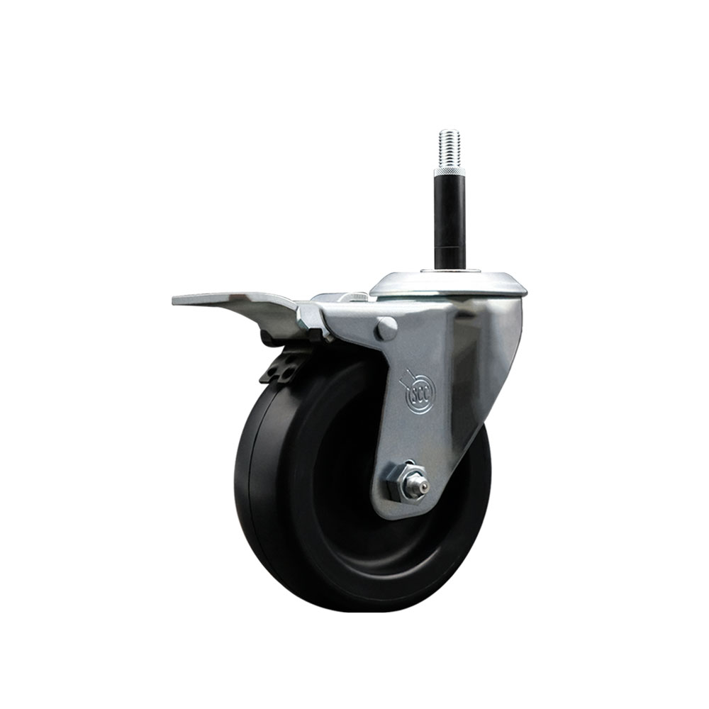Polyolefin Expanding Stem Swivel Caster Wheel with 4 Inch Black Wheel and 3/4" Stem and Total Lock Brake - 350 lbs. Capacity Per Caster - Service Caster Brand — photo 1