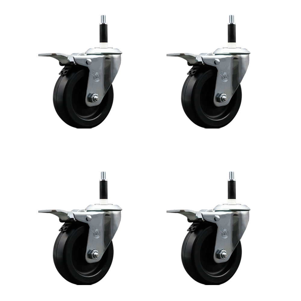 Polyolefin Swivel Expanding Stem Caster Wheels Set of 4 with 4 Inch Black Wheels and 7/8" Stems - Includes 4 Swivel with Total Lock Brakes - 1400 lbs. Total Capacity - Service Caster Brand — photo 1