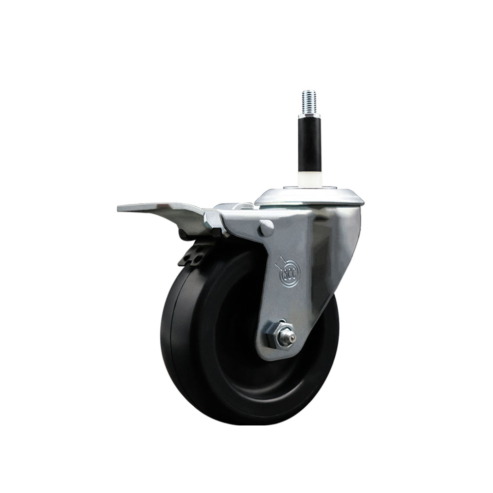 Polyolefin Expanding Stem Swivel Caster Wheel with 4 Inch Black Wheel and 7/8" Stem and Total Lock Brake - 350 lbs. Capacity Per Caster - Service Caster Brand — photo 1