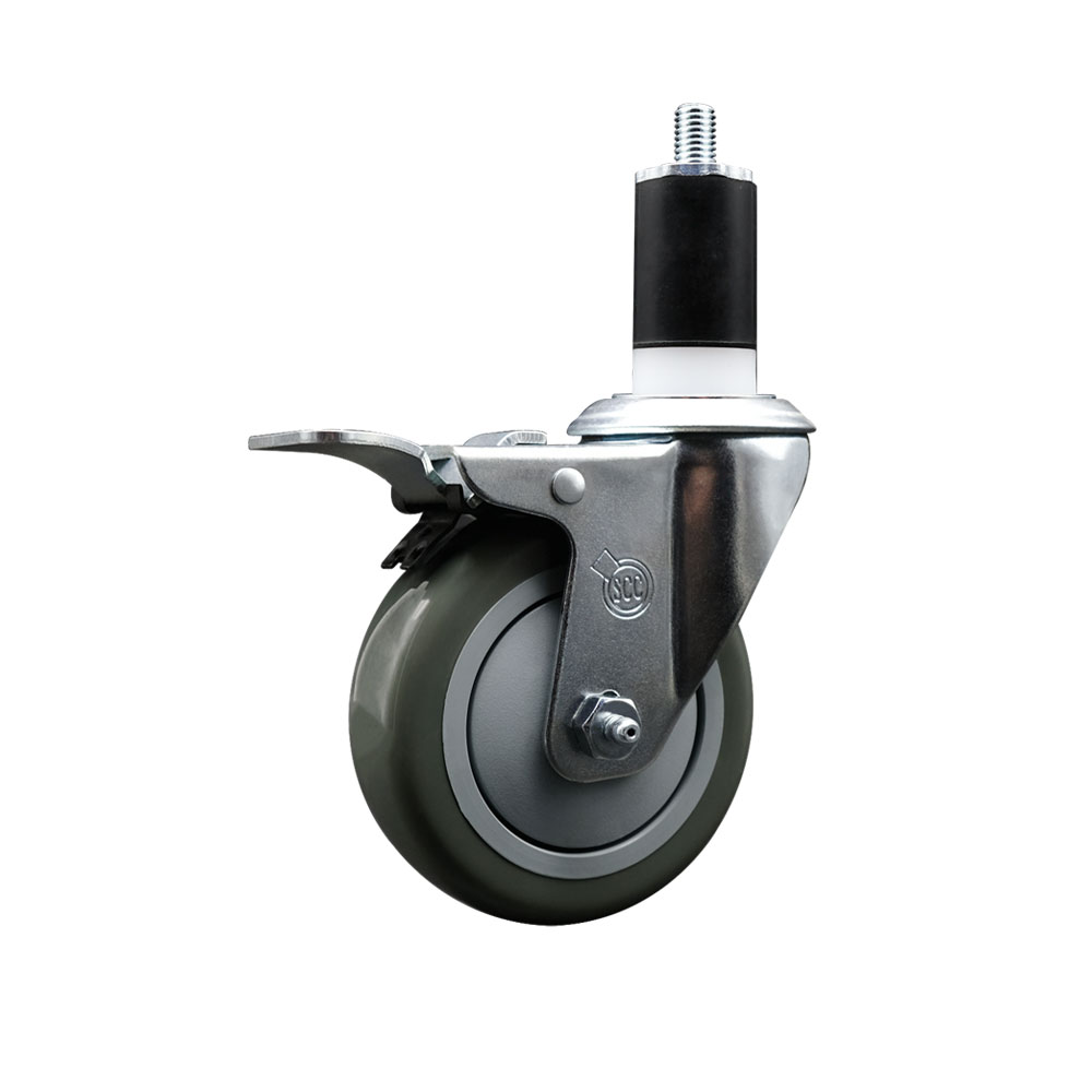 Polyurethane Expanding Stem Swivel Caster with 4 Inch Gray Wheel and 1-1/2" Stem & Total Locking Brake - 350 lbs. Capacity Per Caster - Service Caster Brand — photo 1