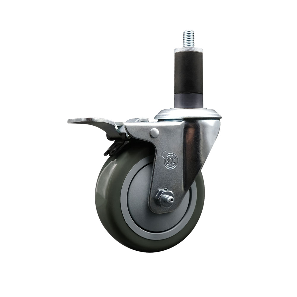 Polyurethane Expanding Stem Swivel Caster with 4 Inch Gray Wheel and 1-1/4" Stem & Total Locking Brake - 350 lbs. Capacity Per Caster - Service Caster Brand — photo 1