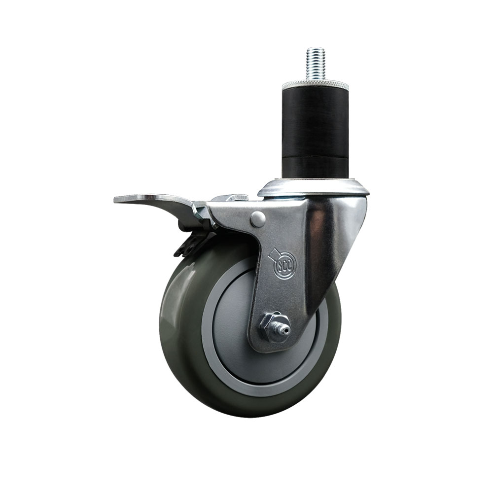 Stainless Steel Polyurethane Expanding Stem Swivel Caster with 4 Inch Gray Wheel and 1-3/4" Stem & Total Locking Brake - 350 lbs. Capacity Per Caster - Service Caster Brand — photo 1