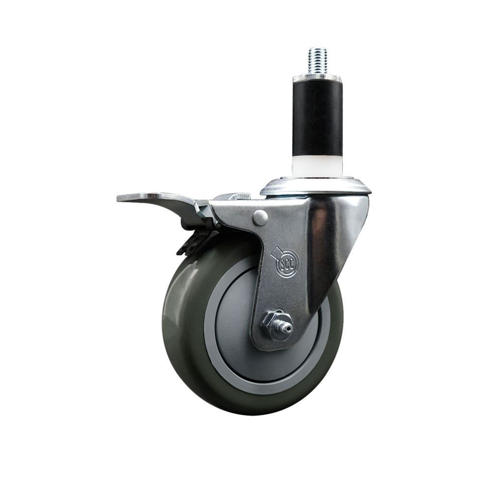 Polyurethane Expanding Stem Swivel Caster with 4 Inch Gray Wheel and 1-3/8" Stem & Total Locking Brake - 350 lbs. Capacity Per Caster - Service Caster Brand — photo 1