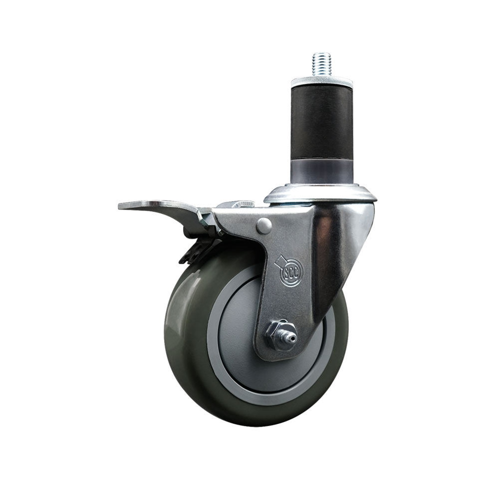 Stainless Steel Polyurethane Expanding Stem Swivel Caster with 4 Inch Gray Wheel and 1-5/8" Stem & Total Locking Brake - 350 lbs. Capacity Per Caster - Service Caster Brand — photo 1