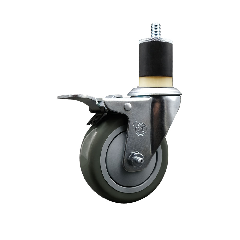 Polyurethane Expanding Stem Swivel Caster with 4 Inch Gray Wheel and 1-7/8" Stem & Total Locking Brake - 350 lbs. Capacity Per Caster - Service Caster Brand — photo 1