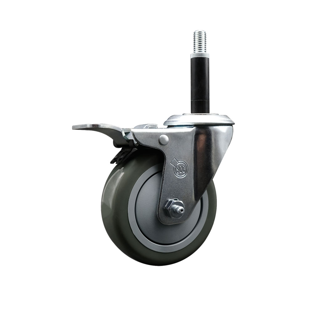 Polyurethane Expanding Stem Swivel Caster with 4 Inch Gray Wheel and 3/4" Stem & Total Locking Brake - 350 lbs. Capacity Per Caster - Service Caster Brand — photo 1