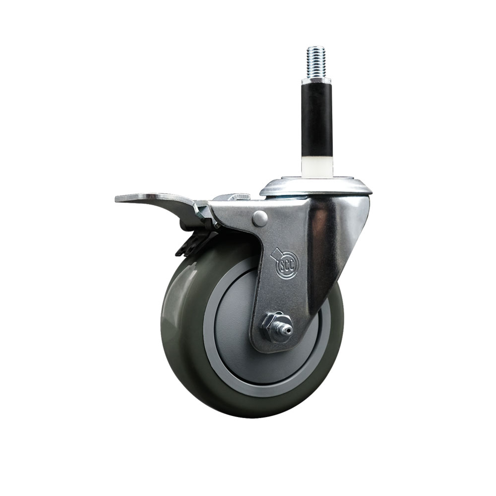 Polyurethane Expanding Stem Swivel Caster with 4 Inch Gray Wheel and 7/8" Stem & Total Locking Brake - 350 lbs. Capacity Per Caster - Service Caster Brand — photo 1