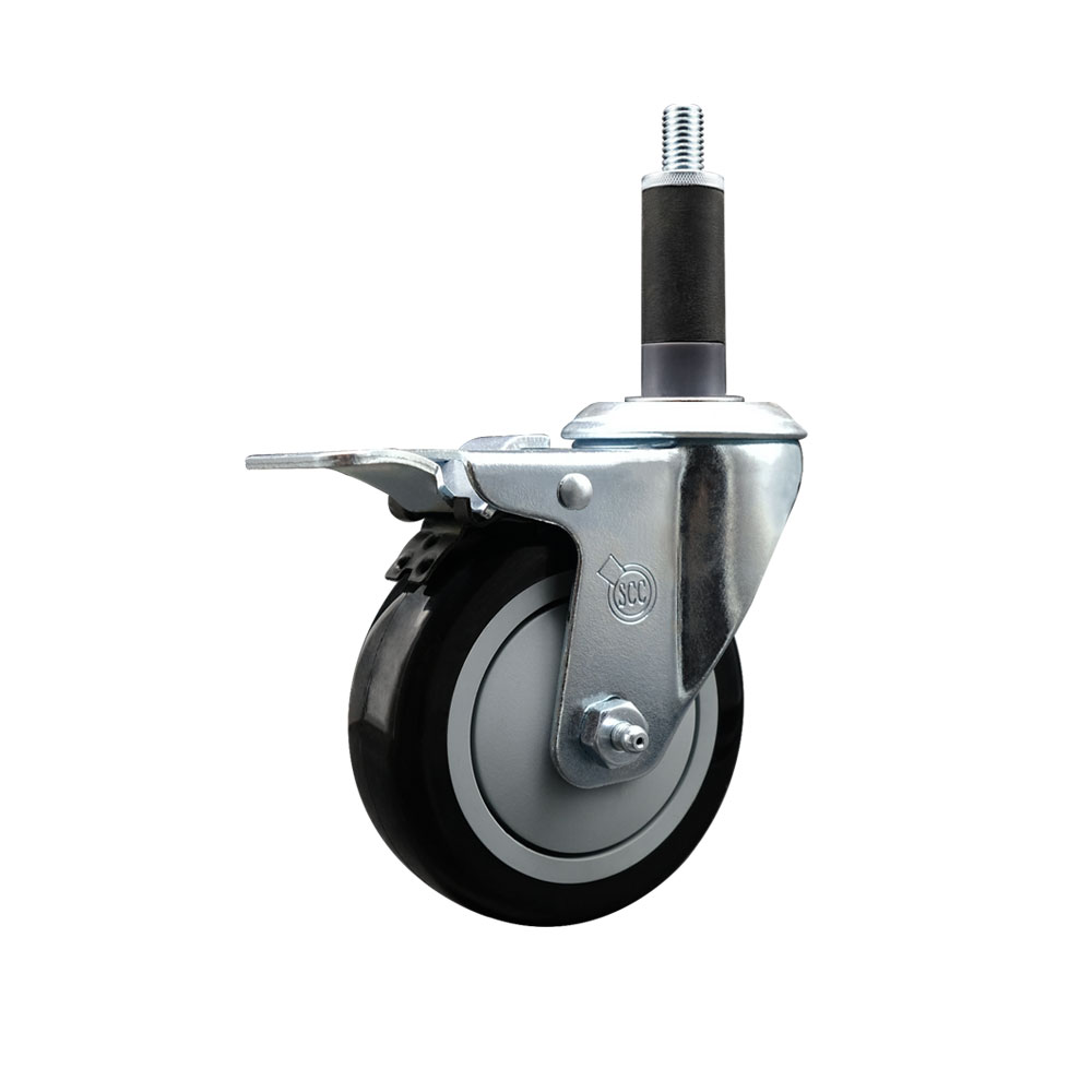 Polyurethane Expanding Stem Swivel Caster with 4 Inch Black Wheel and 1" Stem & Total Locking Brake - 350 lbs. Capacity Per Caster - Service Caster Brand — photo 1