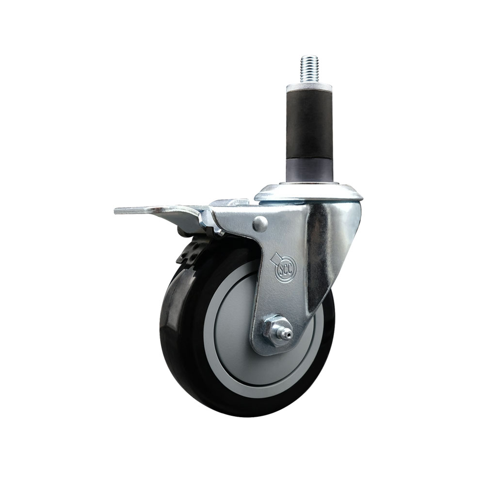 Polyurethane Expanding Stem Swivel Caster with 4 Inch Black Wheel and 1-1/2" Stem & Total Locking Brake - 350 lbs. Capacity Per Caster - Service Caster Brand — photo 1