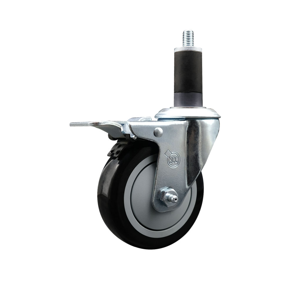 Polyurethane Expanding Stem Swivel Caster with 4 Inch Black Wheel and 1-1/4" Stem & Total Locking Brake - 350 lbs. Capacity Per Caster - Service Caster Brand — photo 1