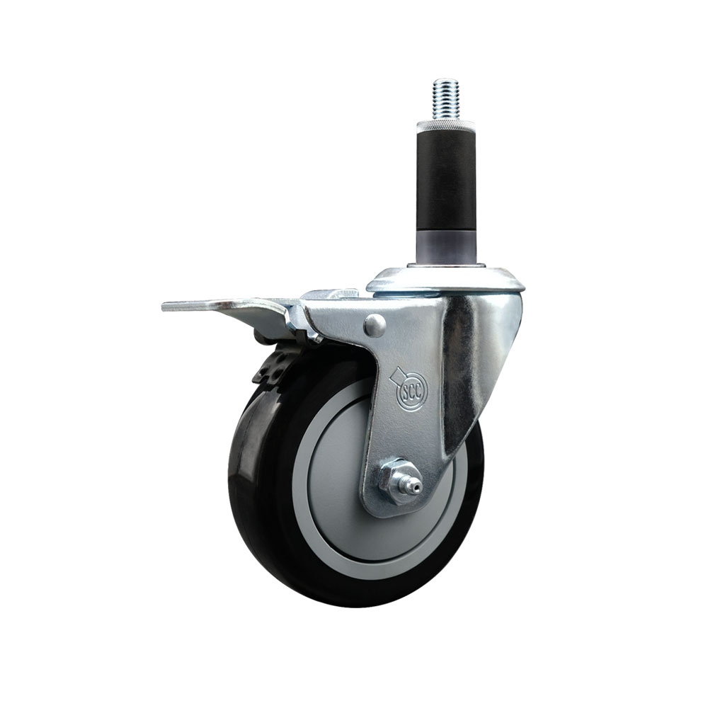 Stainless Steel Polyurethane Expanding Stem Swivel Caster with 4 Inch Black Wheel and 1-1/8" Stem & Total Locking Brake - 350 lbs. Capacity Per Caster - Service Caster Brand — photo 1