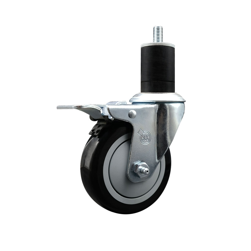 Stainless Steel Polyurethane Expanding Stem Swivel Caster with 4 Inch Black Wheel and 1-3/4" Stem & Total Locking Brake - 350 lbs. Capacity Per Caster - Service Caster Brand — photo 1