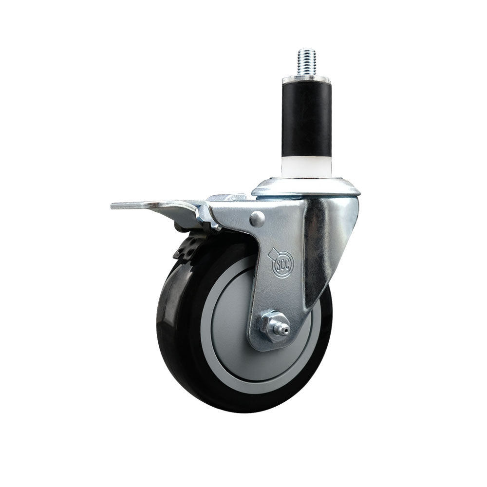 Stainless Steel Polyurethane Expanding Stem Swivel Caster with 4 Inch Black Wheel and 1-3/8" Stem & Total Locking Brake - 350 lbs. Capacity Per Caster - Service Caster Brand — photo 1