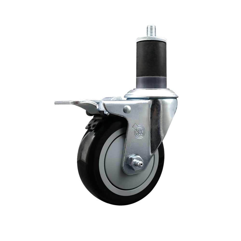 Polyurethane Expanding Stem Swivel Caster with 4 Inch Black Wheel and 1-5/8" Stem & Total Locking Brake - 350 lbs. Capacity Per Caster - Service Caster Brand — photo 1