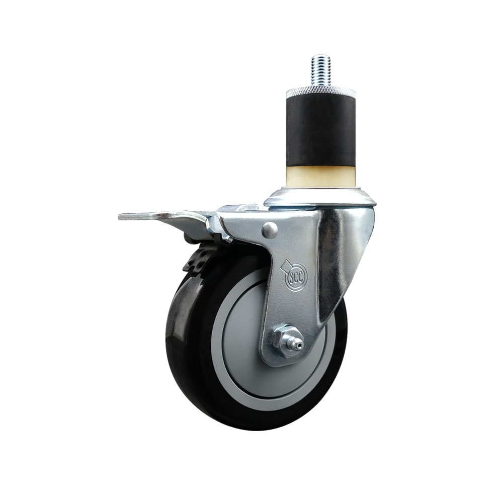 Polyurethane Expanding Stem Swivel Caster with 4 Inch Black Wheel and 1-7/8" Stem & Total Locking Brake - 350 lbs. Capacity Per Caster - Service Caster Brand — photo 1