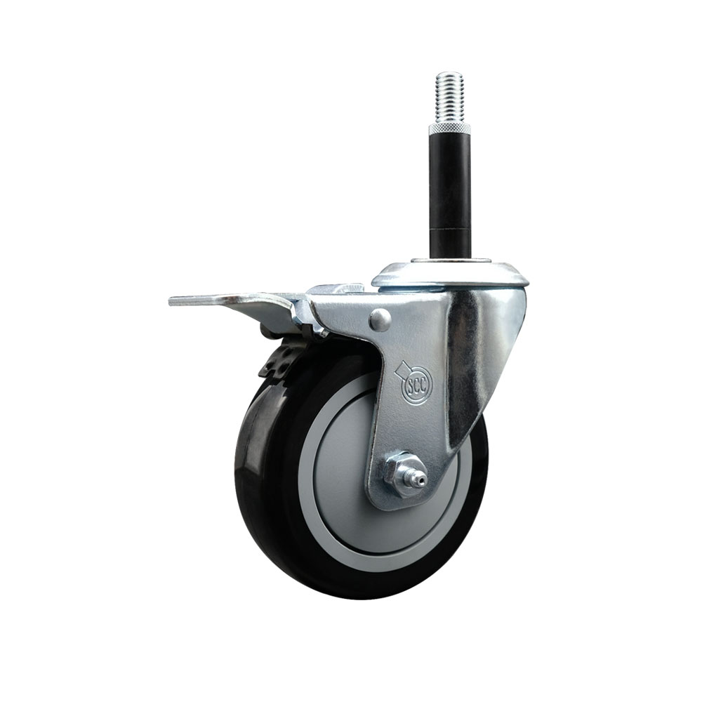 Stainless Steel Polyurethane Expanding Stem Swivel Caster with 4 Inch Black Wheel and 3/4" Stem & Total Locking Brake - 350 lbs. Capacity Per Caster - Service Caster Brand — photo 1