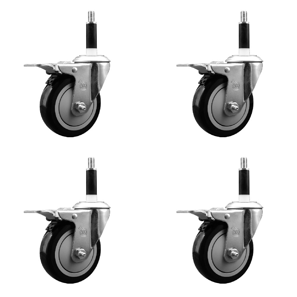 Polyurethane Swivel Expanding Stem Caster Set of 4 with 4 Inch Black Wheels and 7/8" Stems - Includes 4 Swivel with Total Locking Brakes - 350 lbs. Capacity Per Caster - Service Caster Brand — photo 1