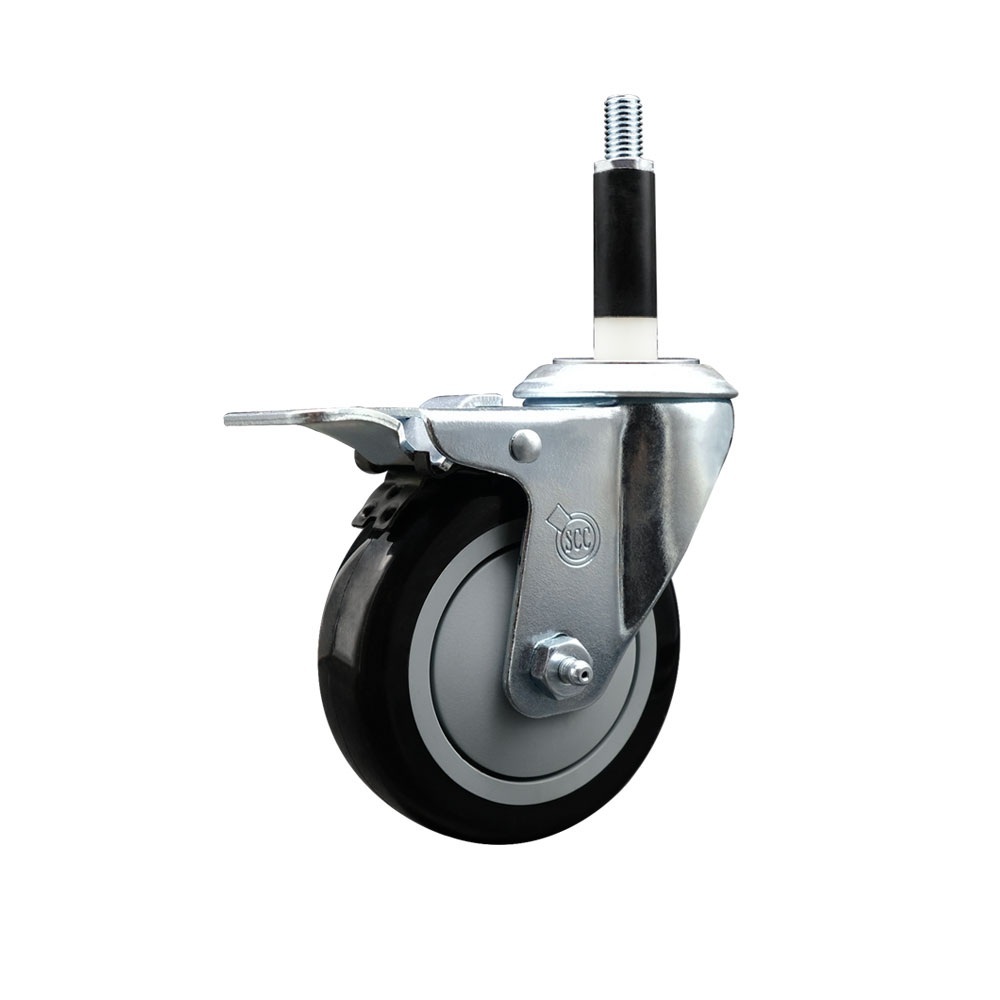 Polyurethane Expanding Stem Swivel Caster with 4 Inch Black Wheel and 7/8" Stem & Total Locking Brake - 350 lbs. Capacity Per Caster - Service Caster Brand — photo 1