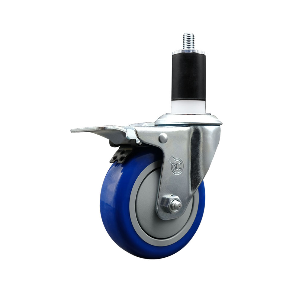 Polyurethane Expanding Stem Swivel Caster with 4 Inch Blue Wheel and 1-1/2" Stem & Total Locking Brake - 350 lbs. Capacity Per Caster - Service Caster Brand — photo 1
