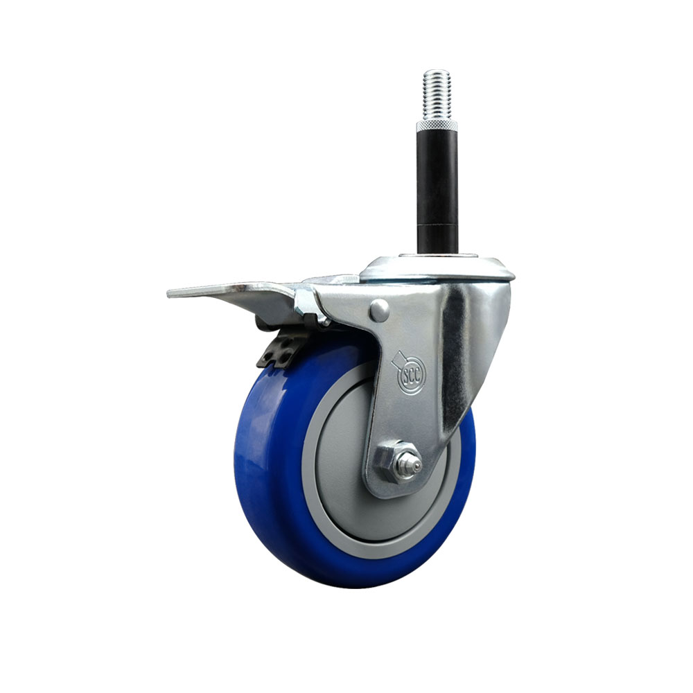 Polyurethane Expanding Stem Swivel Caster with 4 Inch Blue Wheel and 3/4" Stem & Total Locking Brake - 350 lbs. Capacity Per Caster - Service Caster Brand — photo 1