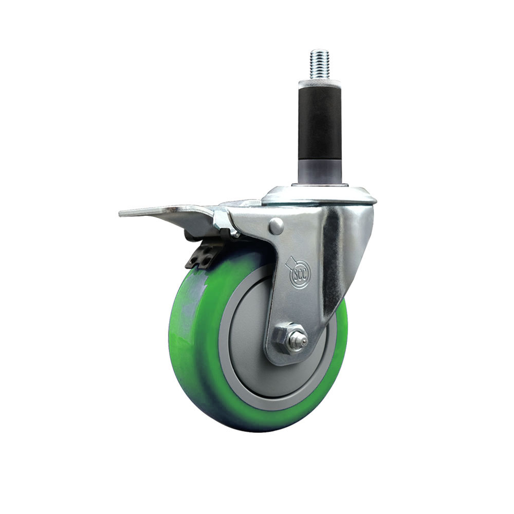 Polyurethane Expanding Stem Swivel Caster with 4 Inch Green Wheel and 1-1/8" Stem & Total Locking Brake - 350 lbs. Capacity Per Caster - Service Caster Brand — photo 1