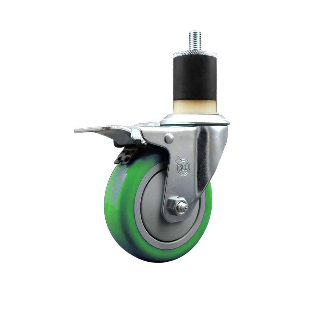 Polyurethane Expanding Stem Swivel Caster with 4 Inch Green Wheel and 1-7/8" Stem & Total Locking Brake - 350 lbs. Capacity Per Caster - Service Caster Brand — photo 1