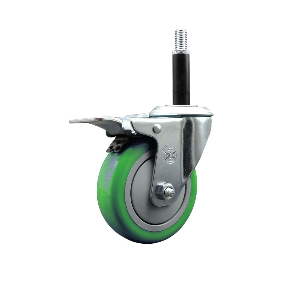 Polyurethane Expanding Stem Swivel Caster with 4 Inch Green Wheel and 3/4" Stem & Total Locking Brake - 350 lbs. Capacity Per Caster - Service Caster Brand — photo 1