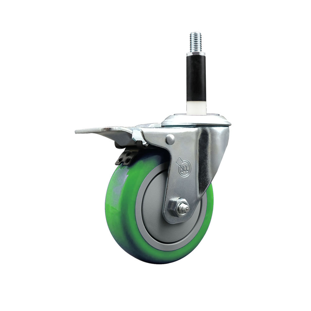 Polyurethane Expanding Stem Swivel Caster with 4 Inch Green Wheel and 7/8" Stem & Total Locking Brake - 350 lbs. Capacity Per Caster - Service Caster Brand — photo 1
