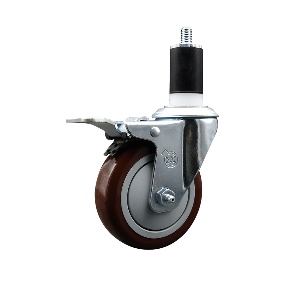 Polyurethane Expanding Stem Swivel Caster with 4 Inch Maroon Wheel and 1-1/2" Stem & Total Locking Brake - 350 lbs. Capacity Per Caster - Service Caster Brand — photo 1