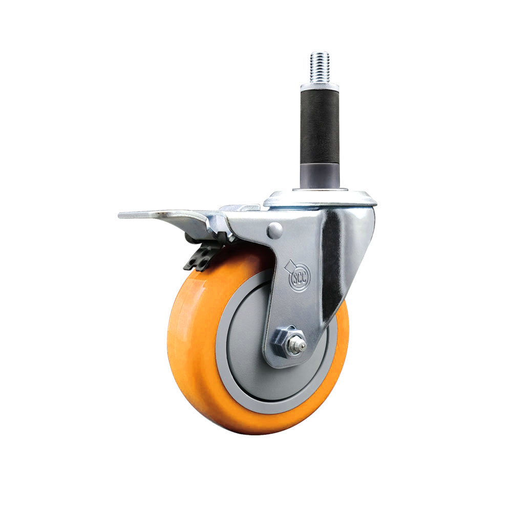 Polyurethane Swivel Stem Caster with 4 Inch Yellow Caster Wheel and Total Lock Brake - 1" Expanding Stem - 316 Stainless Steel Caster - 350 lbs. Capacity Per Caster - Service Caster Brand — photo 1