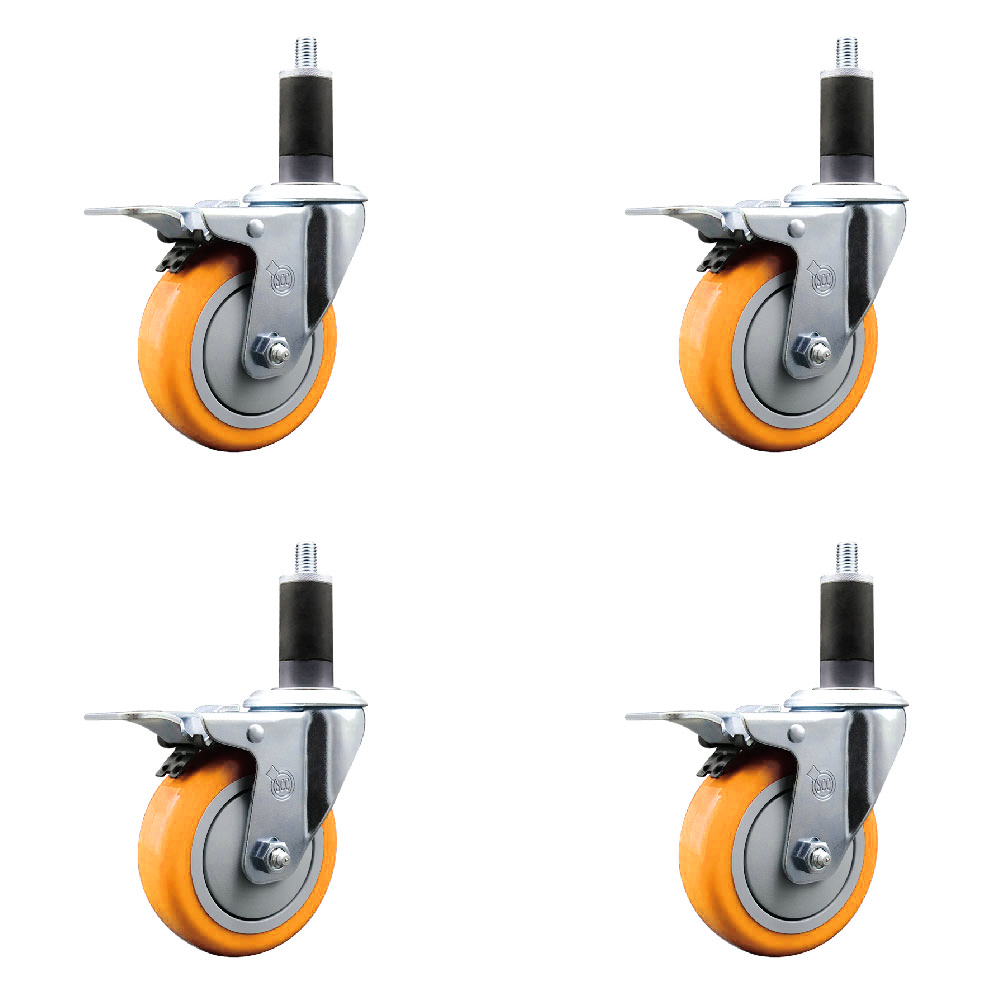 Polyurethane Swivel Stem Caster Set of 4 with 4 Inch Yellow Caster Wheels - 1-1/4" Expanding Stems - 316 Stainless Steel Casters - Includes 4 Swivel Casters with Total Lock Brakes-Service Caster Brand — photo 1