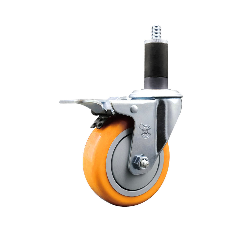 Polyurethane Swivel Stem Caster with 4 Inch Yellow Caster Wheel and Total Lock Brake - 1-1/4" Expanding Stem - 316 Stainless Steel Caster - 350 lbs. Capacity Per Caster - Service Caster Brand — photo 1