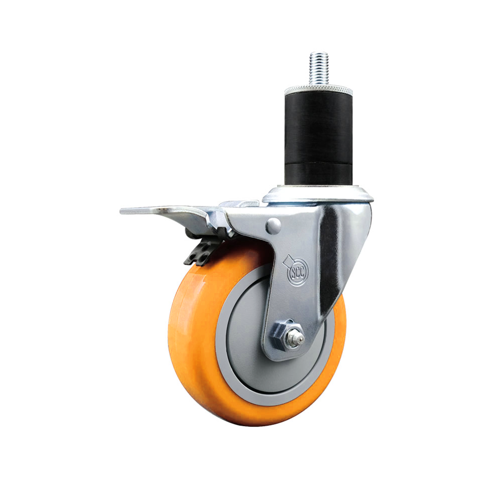 Stainless Steel Polyurethane Expanding Stem Swivel Caster with 4 Inch Yellow Wheel and 1-3/4" Stem & Total Locking Brake - 350 lbs. Capacity Per Caster - Service Caster Brand — photo 1