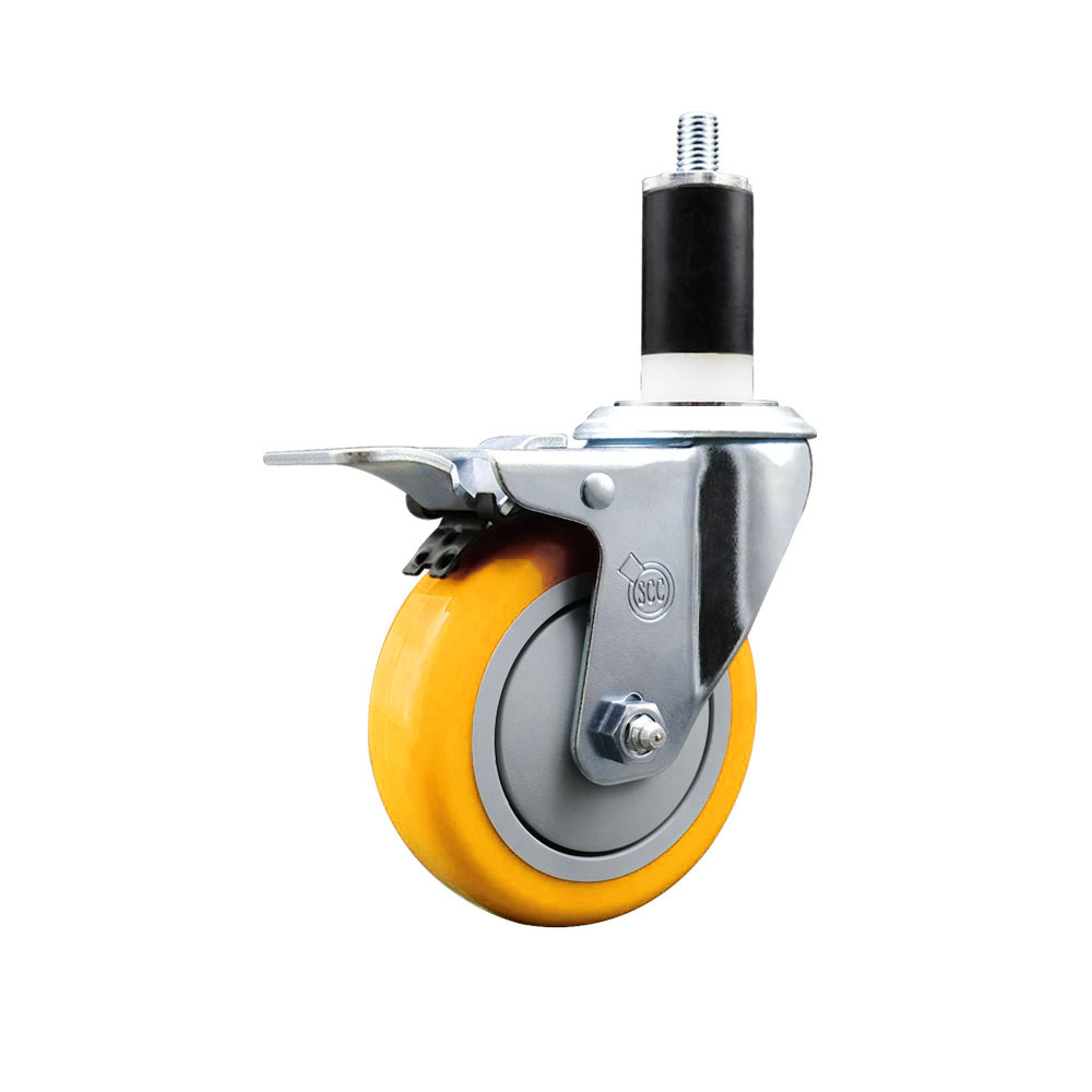 Polyurethane Expanding Stem Swivel Caster with 4 Inch Yellow Wheel and 1-3/8" Stem & Total Locking Brake - 350 lbs. Capacity Per Caster - Service Caster Brand — photo 1