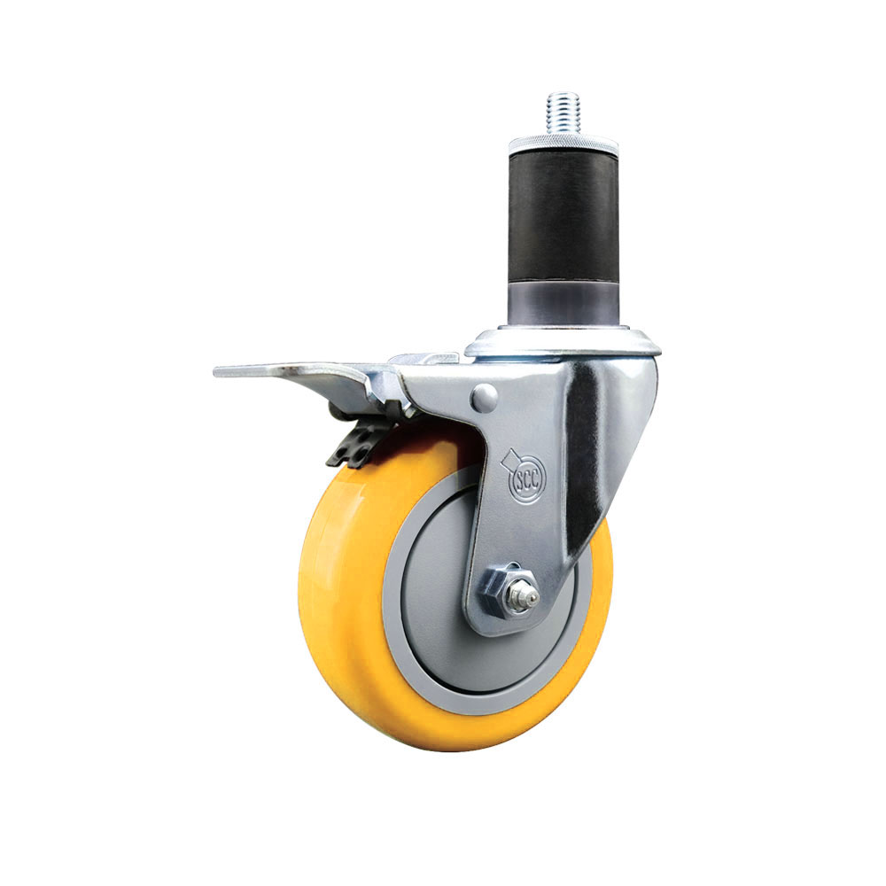 Stainless Steel Polyurethane Expanding Stem Swivel Caster with 4 Inch Yellow Wheel and 1-5/8" Stem & Total Locking Brake - 350 lbs. Capacity Per Caster - Service Caster Brand — photo 1