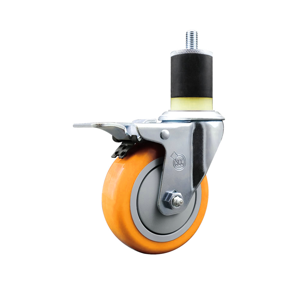 Polyurethane Swivel Stem Caster with 4 Inch Yellow Caster Wheel and Total Lock Brake - 1-7/8" Expanding Stem - 316 Stainless Steel Caster - 350 lbs. Capacity Per Caster - Service Caster Brand — photo 1