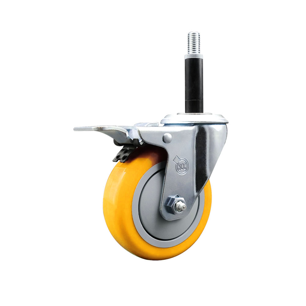 Polyurethane Expanding Stem Swivel Caster with 4 Inch Yellow Wheel and 3/4" Stem & Total Locking Brake - 350 lbs. Capacity Per Caster - Service Caster Brand — photo 1