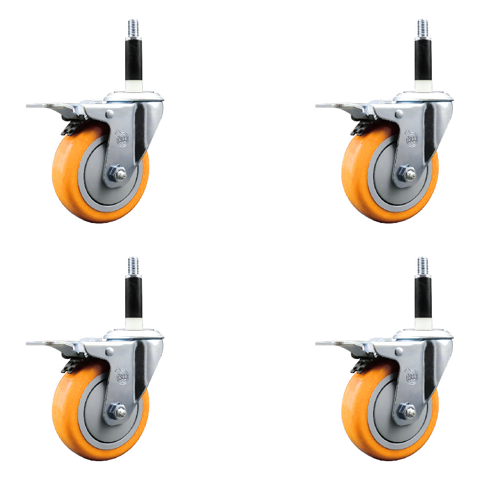 Polyurethane Swivel Stem Caster Set of 4 with 4 Inch Yellow Caster Wheels - 7/8" Expanding Stems - 316 Stainless Steel Casters - Includes 4 Swivel Casters with Total Lock Brakes - Service Caster Brand — photo 1