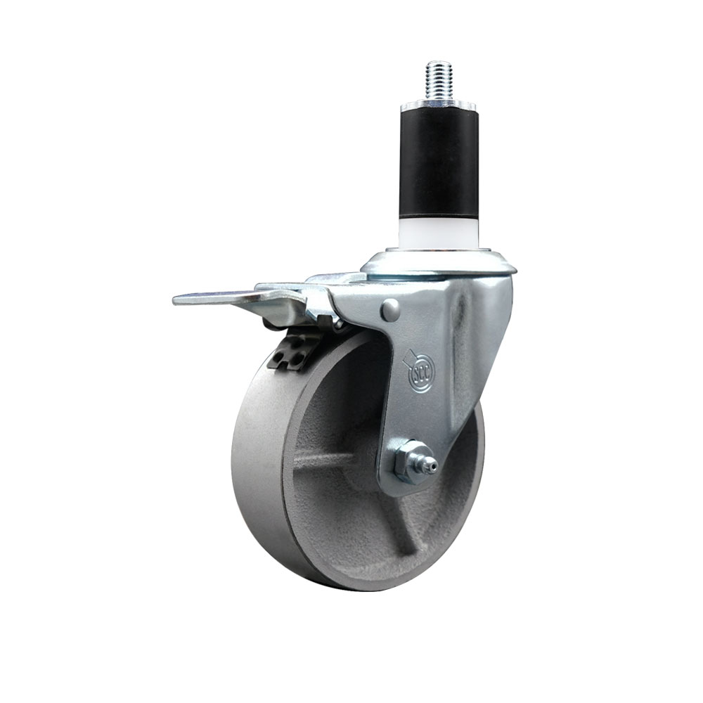 Semi Steel Cast Iron Swivel Expanding Stem Caster w/Roller Bearing - 4" x 1.5" Silver Wheel and 1-1/2" Stem & Total Locking Brake - 300 lbs Capacity/Caster - Service Caster Brand — photo 1
