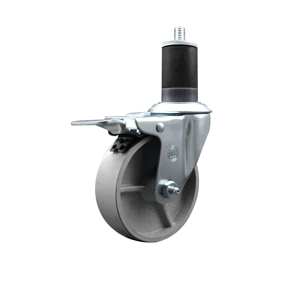 Semi Steel Cast Iron Swivel Expanding Stem Caster w/Roller Bearing - 4" x 1.5" Silver Wheel and 1-5/8" Stem & Total Locking Brake - 300 lbs Capacity/Caster - Service Caster Brand — photo 1