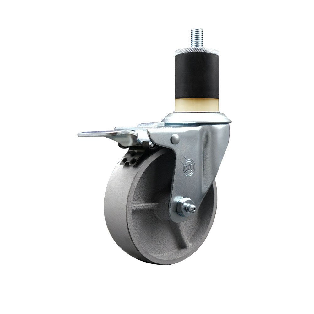 Semi Steel Cast Iron Swivel Expanding Stem Caster w/Roller Bearing - 4" x 1.5" Silver Wheel and 1-7/8" Stem & Total Locking Brake - 300 lbs Capacity/Caster - Service Caster Brand — photo 1