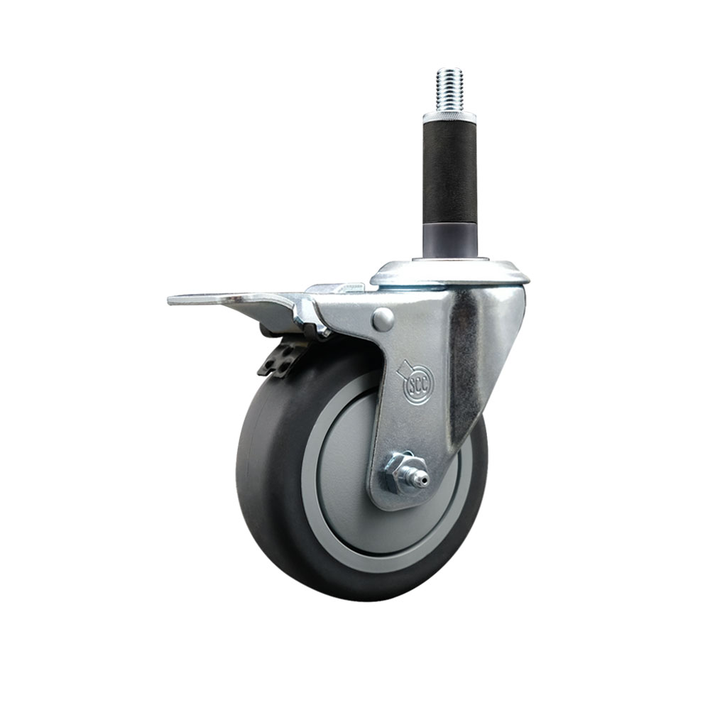 Thermoplastic Rubber Swivel Expanding Stem Swivel Caster with 4 Inch Gray Wheel and 1" Stem & Total Locking Brake - 250 lbs. Capacity Per Caster - Service Caster Brand — photo 1
