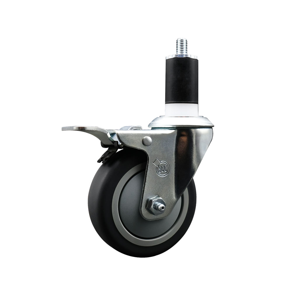Thermoplastic Rubber Swivel Expanding Stem Swivel Caster with 4 Inch Gray Wheel and 1-1/2" Stem & Total Locking Brake - 250 lbs. Capacity Per Caster - Service Caster Brand — photo 1