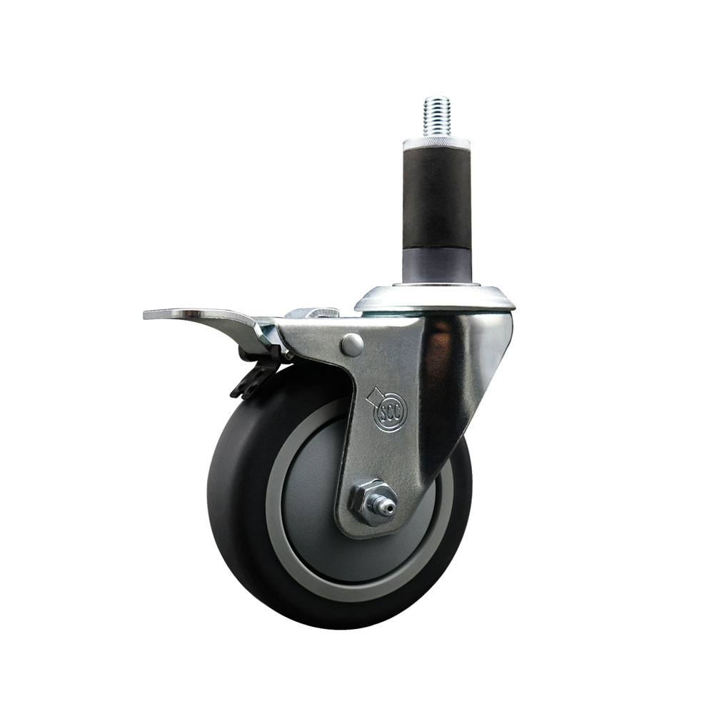 Stainless Steel Thermoplastic Rubber Swivel Expanding Stem Swivel Caster with 4 Inch Gray Wheel and 1-1/4" Stem & Total Locking Brake - 250 lbs. Capacity Per Caster - Service Caster Brand — photo 1