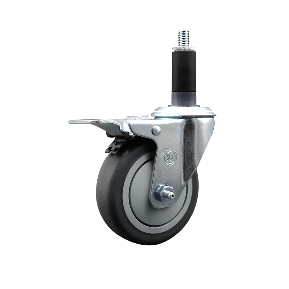 Stainless Steel Thermoplastic Rubber Swivel Expanding Stem Swivel Caster with 4 Inch Gray Wheel and 1-1/8" Stem & Total Locking Brake - 250 lbs. Capacity Per Caster - Service Caster Brand — photo 1
