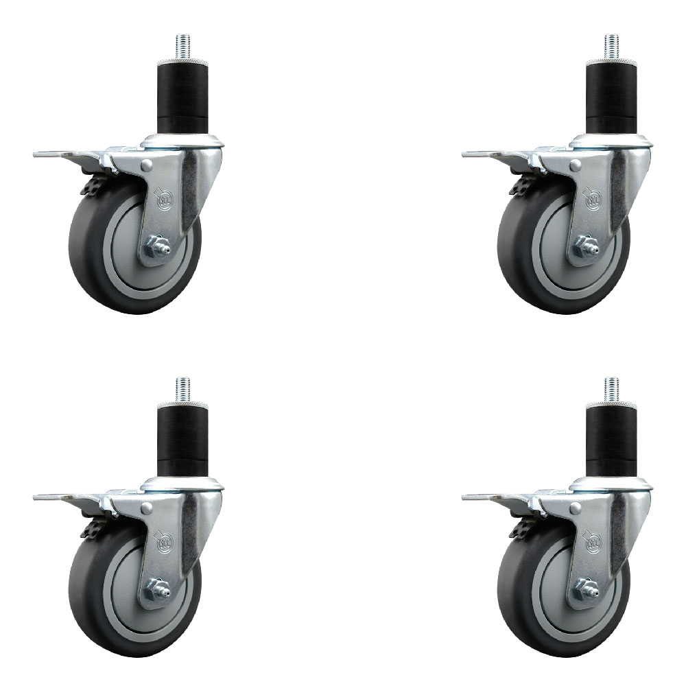 Thermoplastic Rubber Swivel Expanding Stem Caster Set of 4 with 4 Inch Gray Wheels and 1-3/4" Stems - Includes 4 Swivel with Total Locking Brakes - 250 lbs. Capacity Per Caster - Service Caster Brand — photo 1