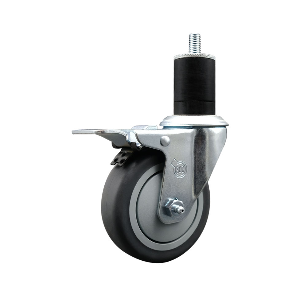 Thermoplastic Rubber Swivel Expanding Stem Swivel Caster with 4 Inch Gray Wheel and 1-3/4" Stem & Total Locking Brake - 250 lbs. Capacity Per Caster - Service Caster Brand — photo 1