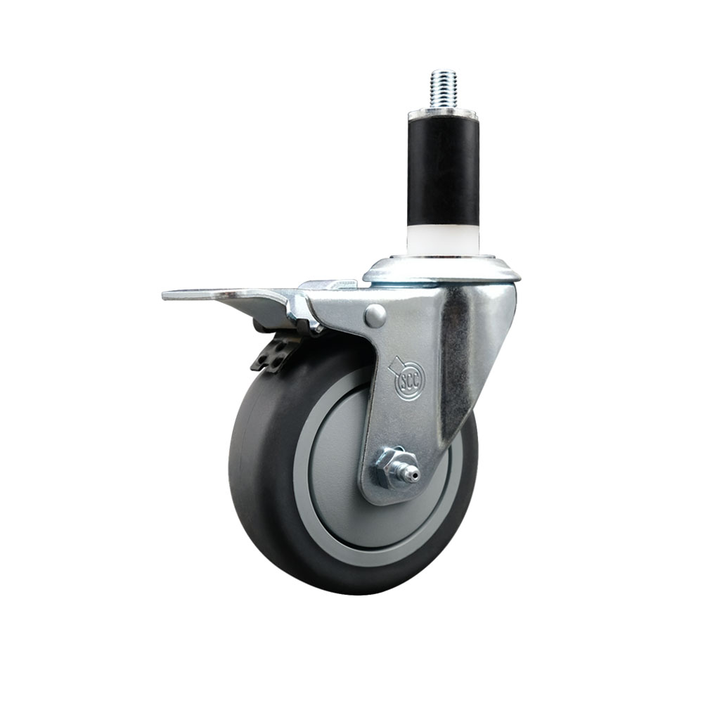 Stainless Steel Thermoplastic Rubber Swivel Expanding Stem Swivel Caster with 4 Inch Gray Wheel and 1-3/8" Stem & Total Locking Brake - 250 lbs. Capacity Per Caster - Service Caster Brand — photo 1