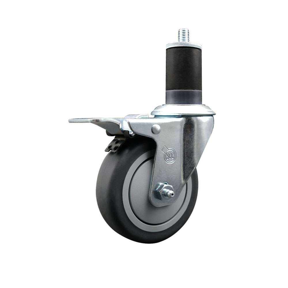 Thermoplastic Rubber Swivel Expanding Stem Swivel Caster with 4 Inch Gray Wheel and 1-5/8" Stem & Total Locking Brake - 250 lbs. Capacity Per Caster - Service Caster Brand — photo 1